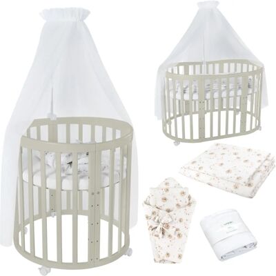 Waldin OWAL Lit bébé - 7-en-1, Blanc Pissenlit Holz olive - Baby Bed - Publicité Waldin OWAL Lit bébé - 7-en-1, Blanc Pissenlit Holz olive - Baby Bed - Publicité