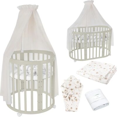 Waldin OWAL Babybett 7in1 - Babybett, Champagner, Holz olive Waldin OWAL Babybett 7in1 - Babybett, Champagner, Holz olive