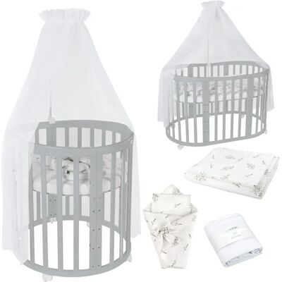 Waldin OWAL Babybett 7in1 Stoffe Weiß Zweige Holz grau - Baby Bed Waldin OWAL Babybett 7in1 Stoffe Weiß Zweige Holz grau - Baby Bed