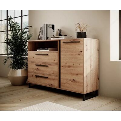 ADRK Möbel Modell - Natürlicher Holzlook - Schwarze Accessoires - Kommode - 130x40x90 cm ADRK Möbel Modell - Natürlicher Holzlook - Schwarze Accessoires - Kommode - 130x40x90 cm
