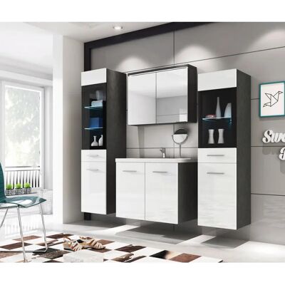P & B Badezimmer-Set - Anthrazit & Weiß Hochglanz - Badezimmereinrichtung P & B Badezimmer-Set - Anthrazit & Weiß Hochglanz - Badezimmereinrichtung