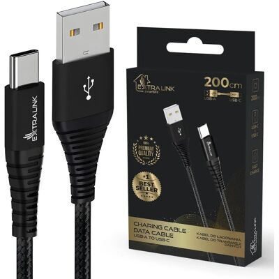 Extralink USB Kabel Schwarz 2m USB 3.0 Typ-A zu Typ-C Extralink USB Kabel Schwarz 2m USB 3.0 Typ-A zu Typ-C
