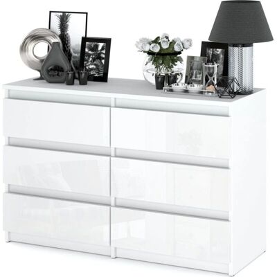 Cómoda Blanca Brillante con 6 Cajones - 100CM - Mueble de Salón/Dormitorio Cómoda Blanca Brillante con 6 Cajones - 100CM - Mueble de Salón/Dormitorio