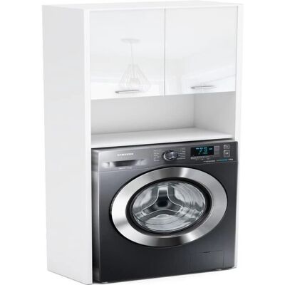 Meuble de salle de bain blanc brillant pour lave-linge - Mobilier de salle de bain - Publicité Meuble de salle de bain blanc brillant pour lave-linge - Mobilier de salle de bain - Publicité