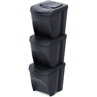 Keden - Set aus 3 Müllbehältern Recycling - Schwarz Keden - Set aus 3 Müllbehältern Recycling - Schwarz