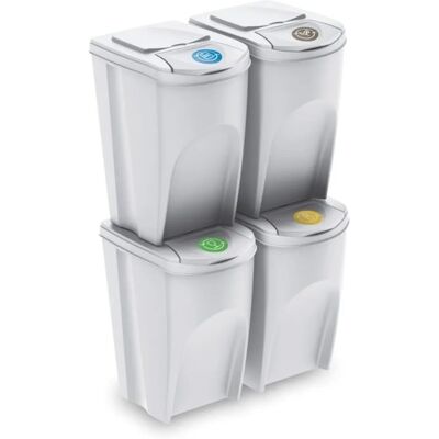 Keden - Set di 4 bidoni riciclaggio 35L - Bianco roto Keden - Set di 4 bidoni riciclaggio 35L - Bianco roto