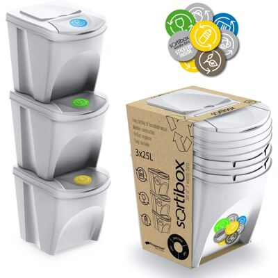Prosperplast Cubos de reciclaje blancos 3 x 25L Prosperplast Cubos de reciclaje blancos 3 x 25L