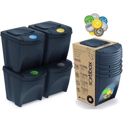 Prosperplast Keden Riciclaggio - 4 Contenitori - Antracite - 100L Prosperplast Keden Riciclaggio - 4 Contenitori - Antracite - 100L