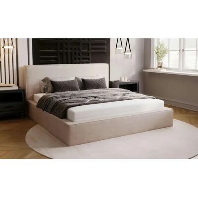 Lit rembourré beige Malton avec rangement - Lit Lit rembourré beige Malton avec rangement - Lit