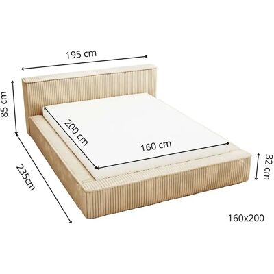 Beige Gepoederde Bed met Opbergruimte - 160x200cm - Moderne Slaapkamer Beige Gepoederde Bed met Opbergruimte - 160x200cm - Moderne Slaapkamer