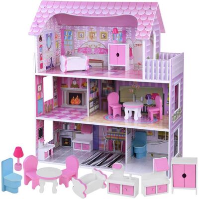 Houten poppenhuis Viking Choice met meubels - 60x24x70 cm - 3 verdiepingen - roze Houten poppenhuis Viking Choice met meubels - 60x24x70 cm - 3 verdiepingen - roze