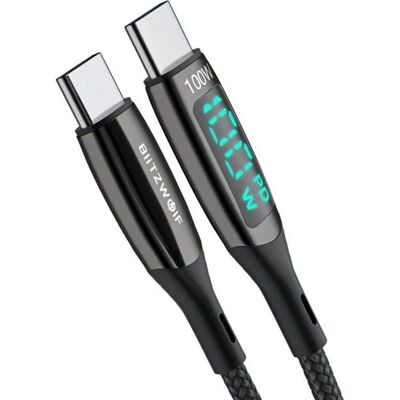 Cable USB-C a USB-C BlitzWolf BW-TC23 - Pantalla - 100W - 0,9m Cable USB-C a USB-C BlitzWolf BW-TC23 - Pantalla - 100W - 0,9m