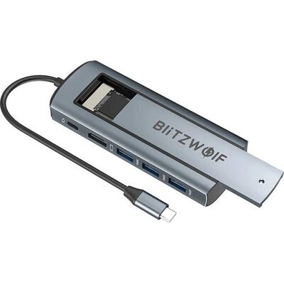 Hub USB-C 6-w-1 Blitzwolf - Srebro - Adapter do laptopa Hub USB-C 6-w-1 Blitzwolf - Srebro - Adapter do laptopa
