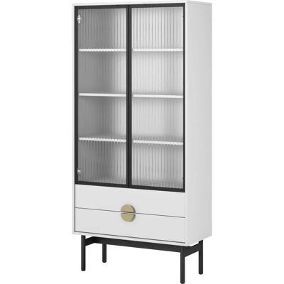STOON Weiße Vitrine - 179x85x41 cm - Mit Schubladen & Verstellbarer Ablage - Modernes Design STOON Weiße Vitrine - 179x85x41 cm - Mit Schubladen & Verstellbarer Ablage - Modernes Design