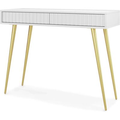 Coiffeuse Blanche Moderne avec Pieds Dorés - 104cm Coiffeuse Blanche Moderne avec Pieds Dorés - 104cm