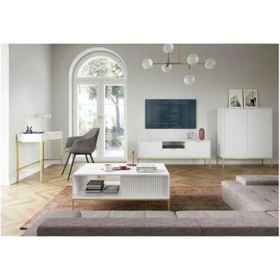 SALSEY Coiffeuse - 104 cm - blanc avec pieds dorés - Coiffeuse SALSEY Coiffeuse - 104 cm - blanc avec pieds dorés - Coiffeuse