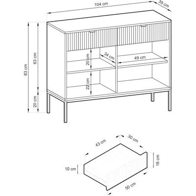 Selsey Grau 104cm Moderne Kommode mit Goldfüßen - Stauraumbody Selsey Grau 104cm Moderne Kommode mit Goldfüßen - Stauraumbody