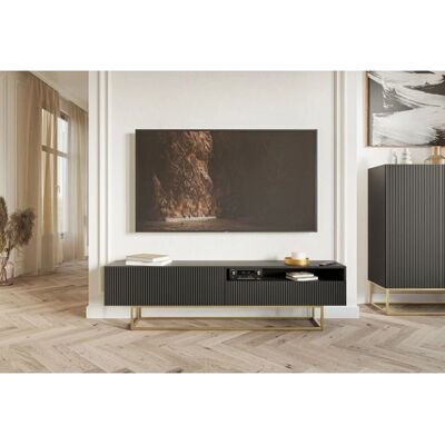 Selsey Veldio - Moderner schwarzer TV-Schrank mit goldenem Rahmen - 175cm Selsey Veldio - Moderner schwarzer TV-Schrank mit goldenem Rahmen - 175cm