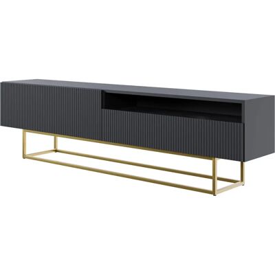 Selsey Veldio - Nowoczesny czarny stolik RTV z złotą ramą - 175cm Selsey Veldio - Nowoczesny czarny stolik RTV z złotą ramą - 175cm