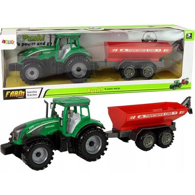Lean Toys Grüner Traktor mit Roter Anhänger - Spielzeugtraktor-Set Lean Toys Grüner Traktor mit Roter Anhänger - Spielzeugtraktor-Set