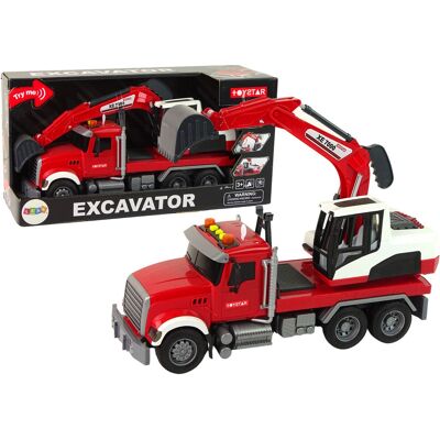 Lean Toys LKW mit Bagger, Licht & Ton - Baustellenfahrzeug Lean Toys LKW mit Bagger, Licht & Ton - Baustellenfahrzeug