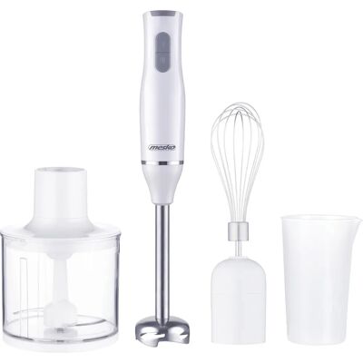 Wielofunkcyjny blender ręczny MESKO MS4629 - 800W, 2 prędkości, 0,5L siekacz, ubijak, biały Wielofunkcyjny blender ręczny MESKO MS4629 - 800W, 2 prędkości, 0,5L siekacz, ubijak, biały