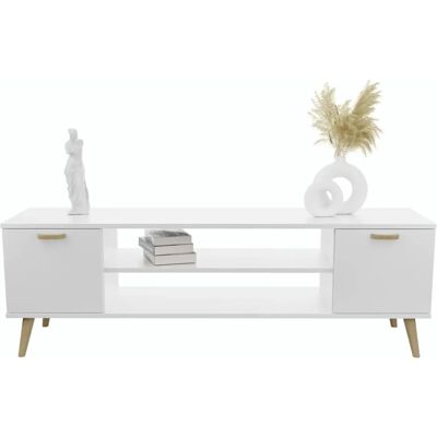 Meuble TV Focus Blanc - Style Scandinave 155cm - Publicité Meuble TV Focus Blanc - Style Scandinave 155cm - Publicité