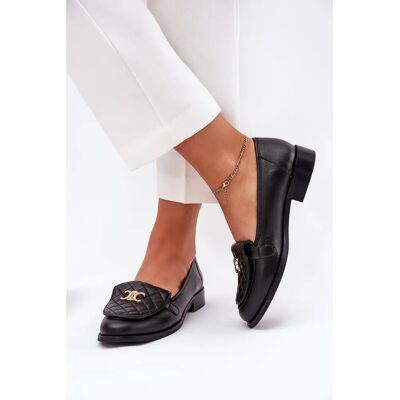 Mocasini negri din piele Laura Messi cu decor galben - Loafers Mocasini negri din piele Laura Messi cu decor galben - Loafers