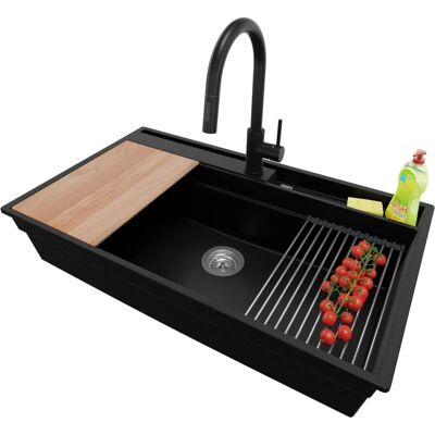 Primagran - Oslo Pocket - granit noir 88x53 cm - Évier - Publicité Primagran - Oslo Pocket - granit noir 88x53 cm - Évier - Publicité