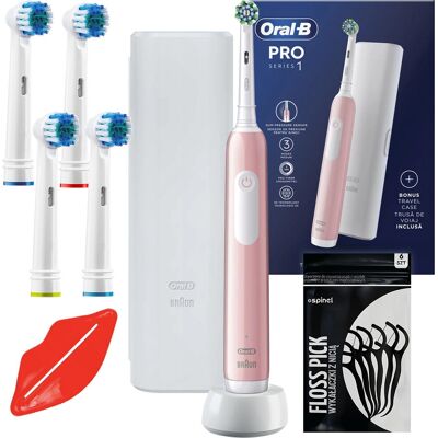 Oral-B Pro 1 Różowa - Szczoteczka do zębów z etui, 3 tryby, 4 końcówki Oral-B Pro 1 Różowa - Szczoteczka do zębów z etui, 3 tryby, 4 końcówki