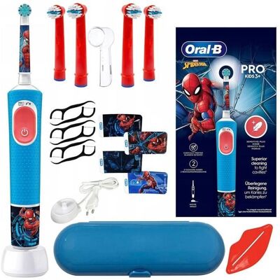 Elektryczna szczoteczka do zębów Spiderman dla dzieci od Oral-B Vitality - 4 końcówki i akcesoria Elektryczna szczoteczka do zębów Spiderman dla dzieci od Oral-B Vitality - 4 końcówki i akcesoria