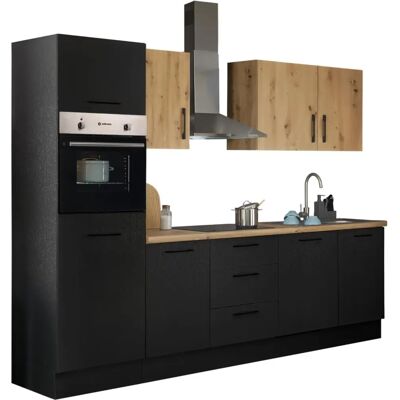 Balculina Turin Küchenzeile - Schwarz Matt Holzoptik - 280cm Balculina Turin Küchenzeile - Schwarz Matt Holzoptik - 280cm