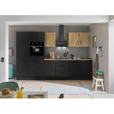 BALCULINA Turin Küchenzeile - Schwarz & Eiche - 330cm BALCULINA Turin Küchenzeile - Schwarz & Eiche - 330cm
