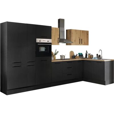 Balculina Turin Komplettküchen-Set - Winkel, Schwarz Matt Woodprint Balculina Turin Komplettküchen-Set - Winkel, Schwarz Matt Woodprint