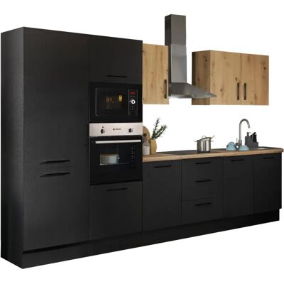BALCULINA Turin Küchenmodul - Schwarz Matt Holzprint - 330cm Breite BALCULINA Turin Küchenmodul - Schwarz Matt Holzprint - 330cm Breite