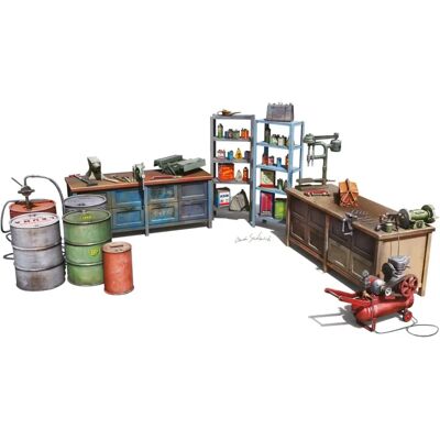 Miniart Garage Workshop Model Kit - 1/48 Miniart Garage Workshop Model Kit - 1/48