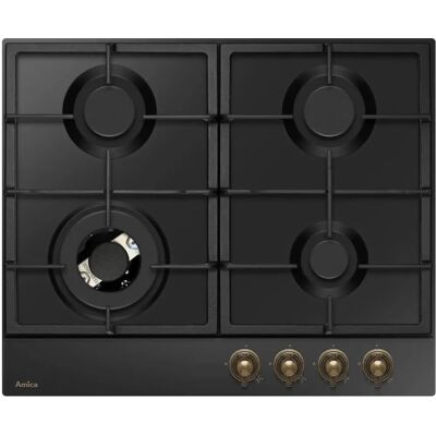 Placa de gas negra Amica - 4 quemadores - Encendido eléctrico - Superficie esmaltada - Dispositivo de seguridad de gas - 59cm de ancho Placa de gas negra Amica - 4 quemadores - Encendido eléctrico - Superficie esmaltada - Dispositivo de seguridad de gas - 59cm de ancho