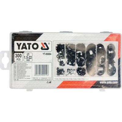 Kit di anelli di ritenuta Yato YT-06884 - 300 pezzi, Acciaio al manganese, 1,5-22mm Kit di anelli di ritenuta Yato YT-06884 - 300 pezzi, Acciaio al manganese, 1,5-22mm