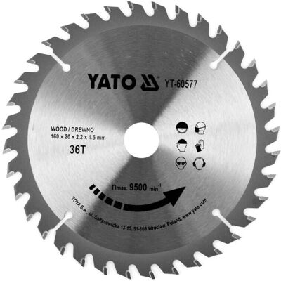 YATO Cirkelzaagblad YT-60577 - 36 Zähne, Ø160mm, Wolframcarbid YATO Cirkelzaagblad YT-60577 - 36 Zähne, Ø160mm, Wolframcarbid