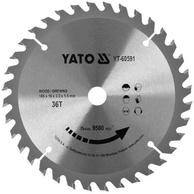 Yato YT-60591 Kreissägeblatt - 36 Zähne, 165mm, 16mm Bohrung Yato YT-60591 Kreissägeblatt - 36 Zähne, 165mm, 16mm Bohrung