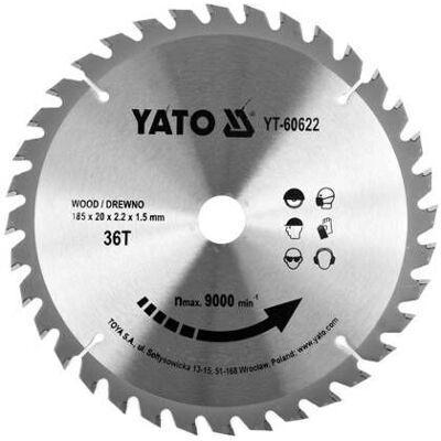 Yato YT-60622 Kreissägeblatt - Ø185mm, 36 Zähne, 20mm Bohrung - Schneidwerkzeug Yato YT-60622 Kreissägeblatt - Ø185mm, 36 Zähne, 20mm Bohrung - Schneidwerkzeug