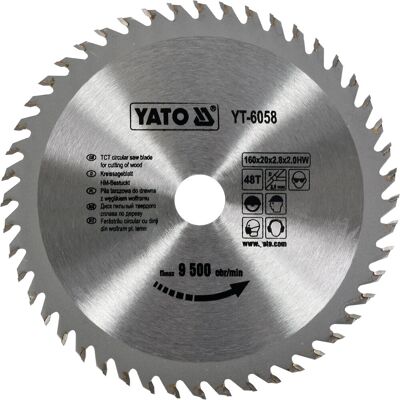 Yato YT-6058 Circular Saw Blade - 160mm, 48T, 20mm Arbor - Power Tool Accessory Yato YT-6058 Circular Saw Blade - 160mm, 48T, 20mm Arbor - Power Tool Accessory