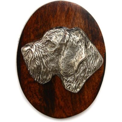 Art-Dog - Drahthaar - drewniana podstawa - pin do numeru wystawy psów Art-Dog - Drahthaar - drewniana podstawa - pin do numeru wystawy psów