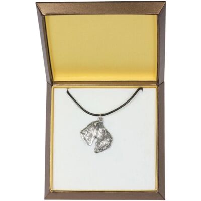 Kerry Blue Terrier - Head Medallion - Srebrowany - Pudełko upominkowe - Obroża dla psa Kerry Blue Terrier - Head Medallion - Srebrowany - Pudełko upominkowe - Obroża dla psa