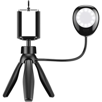 Apexel Telefonállvány/tripod LED-fénnyel - Telefonállvány, fekete Apexel Telefonállvány/tripod LED-fénnyel - Telefonállvány, fekete