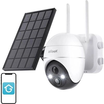 Cámara inalámbrica exterior WiFi 5MP de IeGeek - Blanco con panel solar Cámara inalámbrica exterior WiFi 5MP de IeGeek - Blanco con panel solar