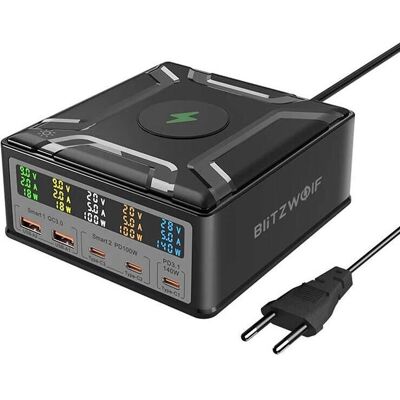BlitzWolf BW-S28 260W, 2xUSB-A, 3xUSB-C, Vezeték nélküli töltő - Töltőállomás BlitzWolf BW-S28 260W, 2xUSB-A, 3xUSB-C, Vezeték nélküli töltő - Töltőállomás