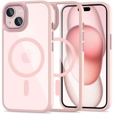 Tech-Protect MagSafe-etui for iPhone 15 - Rosa & Gjennomsiktig Tech-Protect MagSafe-etui for iPhone 15 - Rosa & Gjennomsiktig