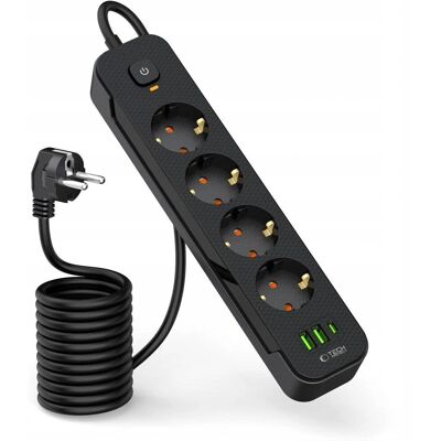 Virtapistorasia Tech-Protect PCL4X3 - 4 Pistorasiaa, USB-C, USB-A, 2m Virtapistorasia Tech-Protect PCL4X3 - 4 Pistorasiaa, USB-C, USB-A, 2m