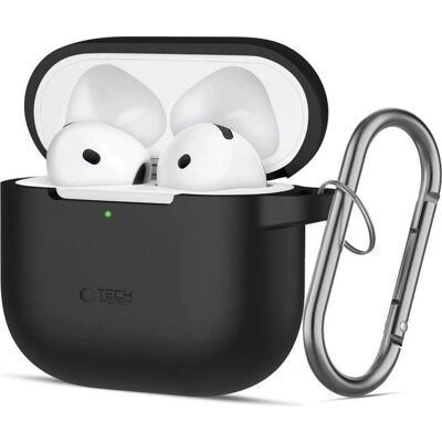 Silicone cover til Apple AirPods 4 med karabinhage - Sort Silicone cover til Apple AirPods 4 med karabinhage - Sort